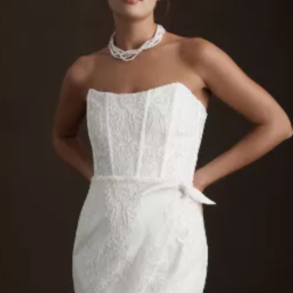 V. Chapman Nigella Corset Side-Wrap Lace Mini Dress Anthropologies
